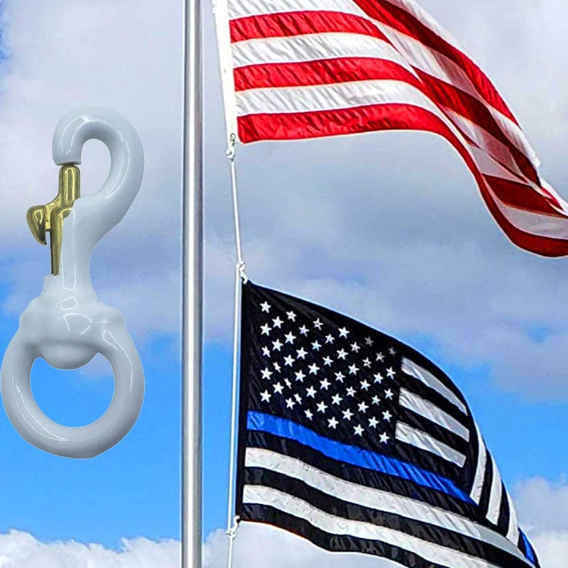 Huouo 1 Pair 3 Inch White Rubber Coated Brass Swivel Snap Clips - Heavy Duty Flag Pole Halyard Rope Attachment Hooks Accessory, Coated for Reduce Noise - Image 3